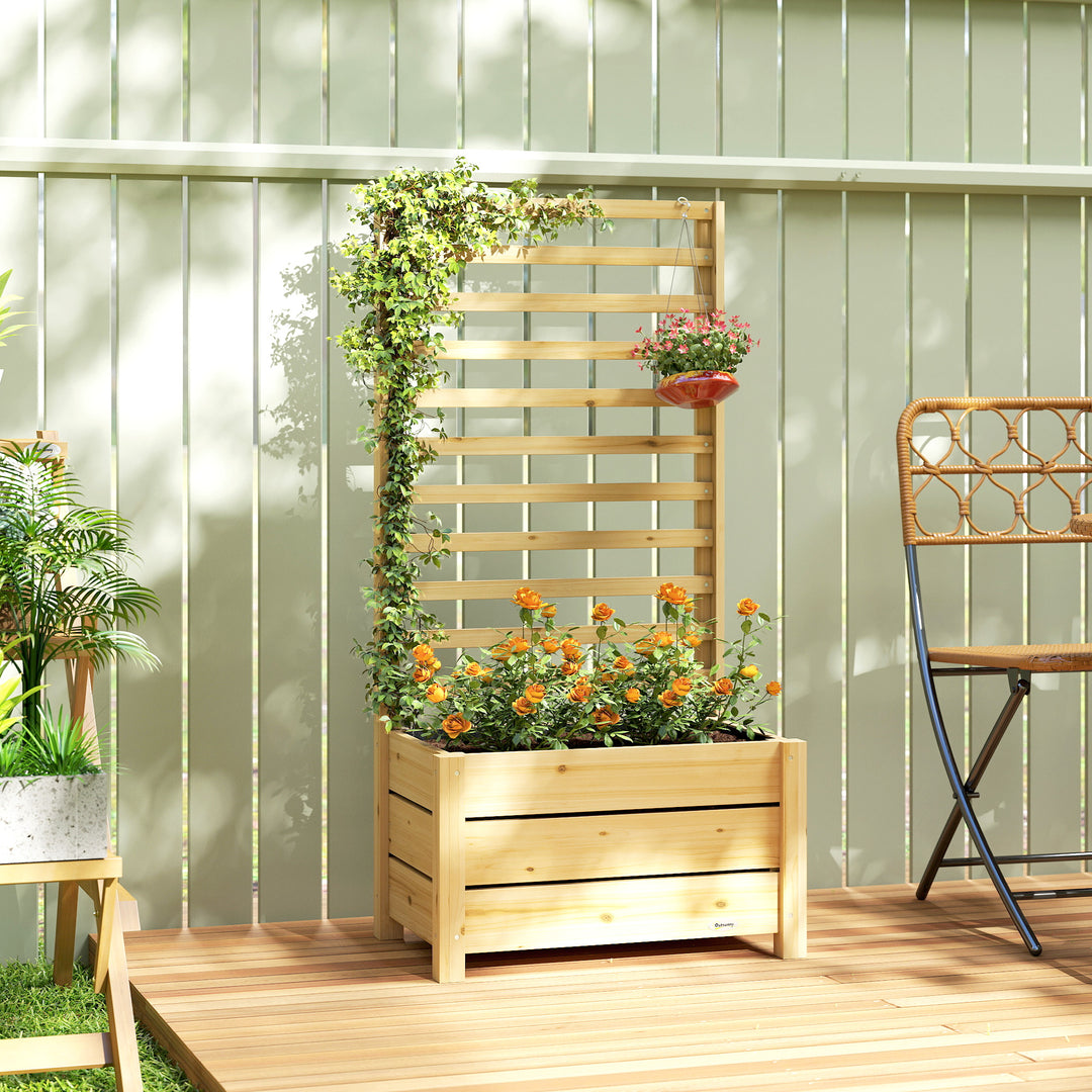 Højbed med espalier, træpotte med espalier, drænhul, fiberdug, 60 x 39 x 120 cm, naturtræ