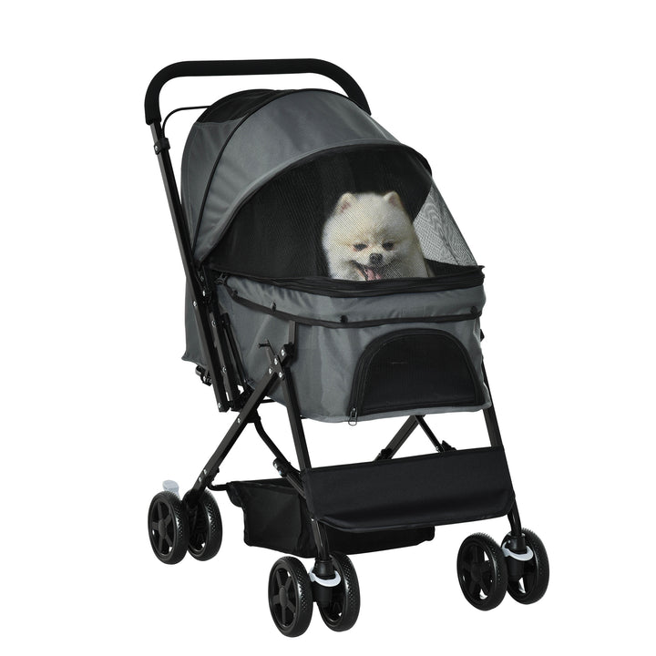 Dog buggy hundevogn op til 10 kg sammenklappelig netkurv med vindue justerbar baldakin mørkegrå 76,5 x 52 x 95 cm