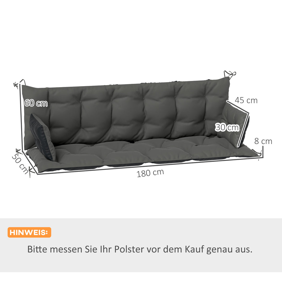 Udendørs hyndesæt til bænk eller verandagynge, tofarvet, polyester, skum, 180 x 110 x 8 cm, mørkegrå