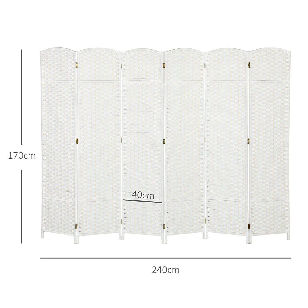 6-Panels rumdeler, foldbar skærm, skærm til stue, soveværelse, hjemmekontor, hvid