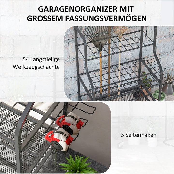 3-lags haveredskabsorganisator med kroge, lasteevne op til 40 kg, 77x40x97cm, sort