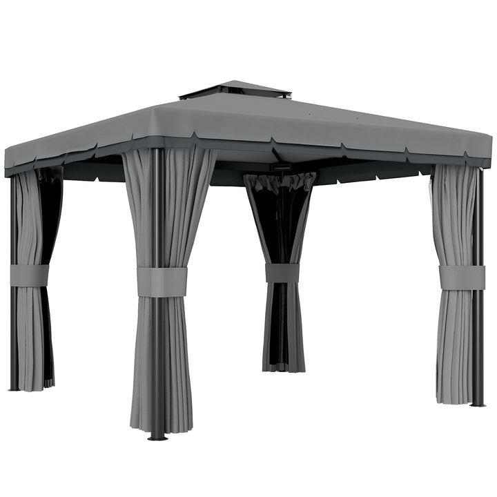Pavillon ca. 3x3m, vandafvisende, stabil, vintersikker havepavillon med dobbelttag og myggenet med lynlås