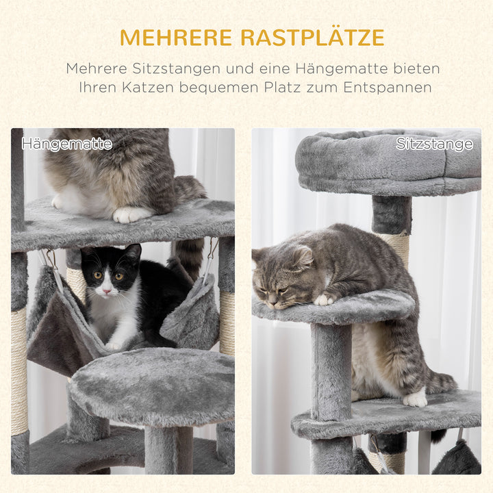 Kradsetræ til katte, legetårn til katte, klatretræ til katte, kradsetræ til hængekøje, grå l40 x b40 x h132 cm