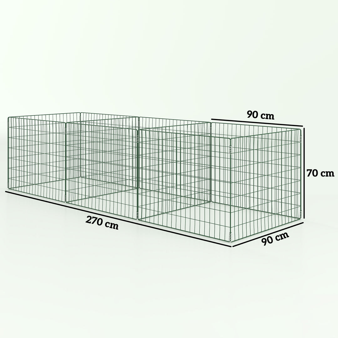 1680 liters kompostbeholder, 270 x 90 x 70 cm, 3-delt, hurtigkompostbeholder af stål, vejrbestandig, grøn