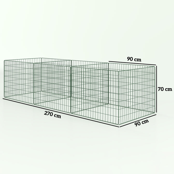 1680 liters kompostbeholder, 270 x 90 x 70 cm, 3-delt, hurtigkompostbeholder af stål, vejrbestandig, grøn