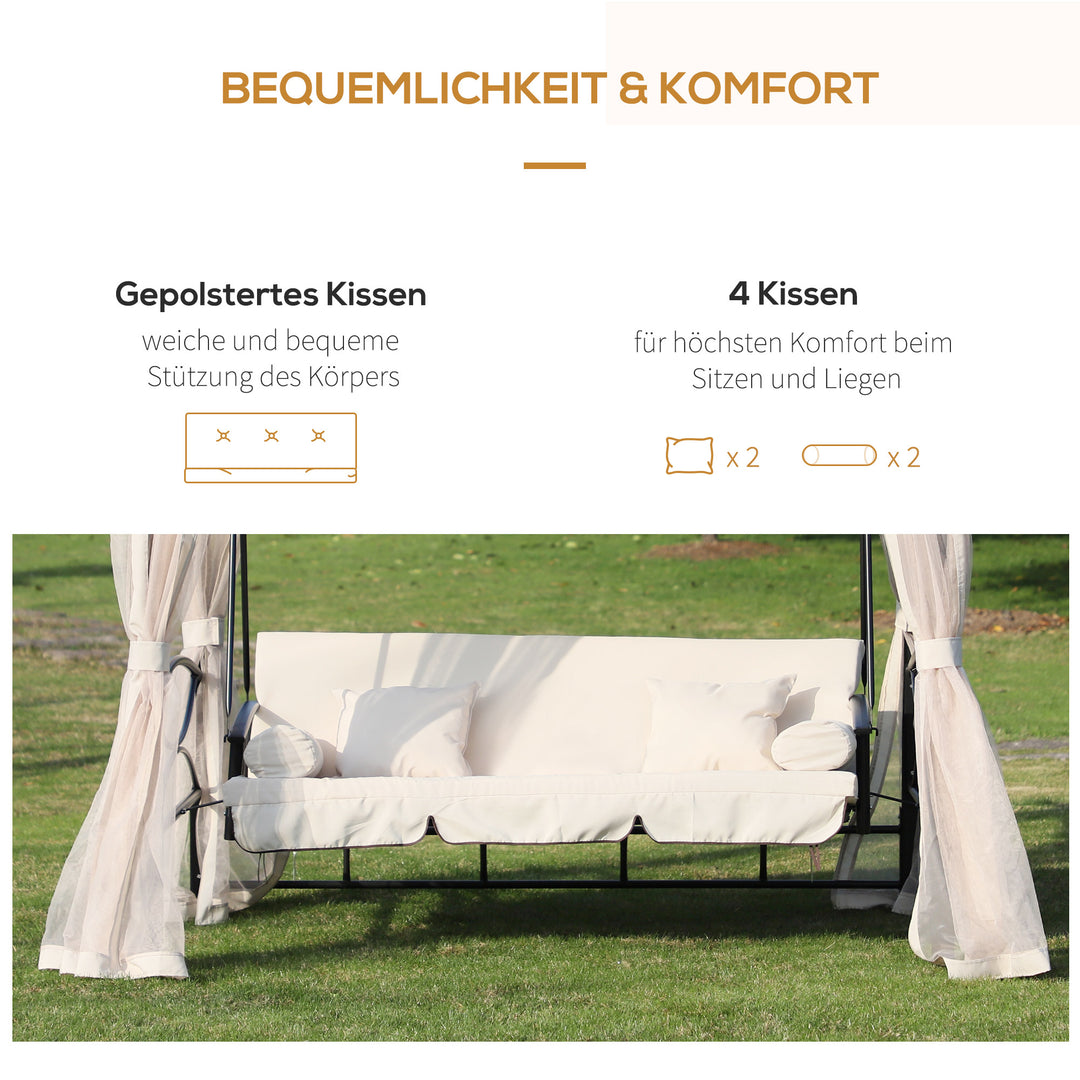 Hollywood gynge, havegynge med sidepaneler, 3-personers, beige, 256 x 172 x 248 cm