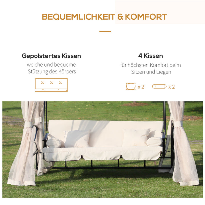 Hollywood gynge, havegynge med sidepaneler, 3-personers, beige, 256 x 172 x 248 cm