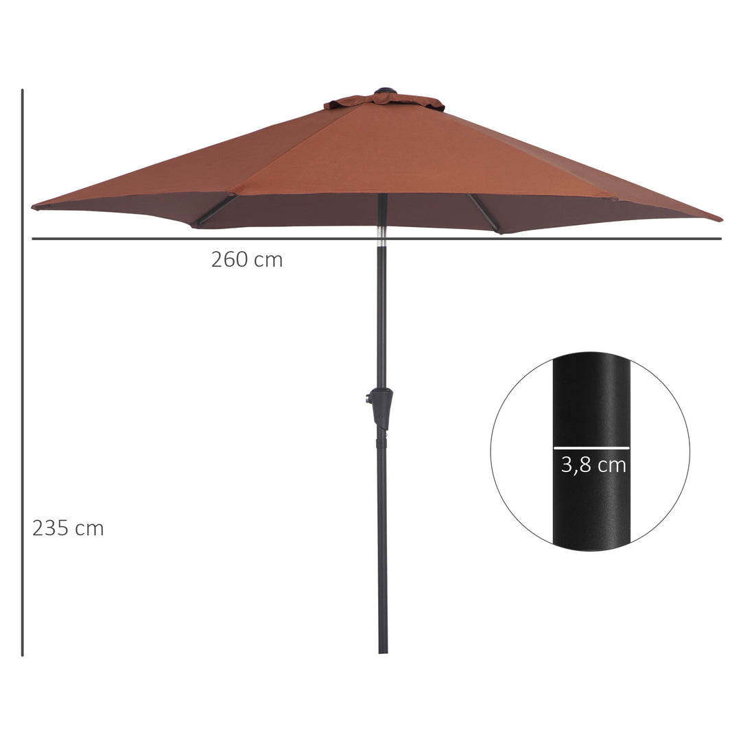 Sammenklappelig parasol, haveparasol, markedsparasol med håndsving, aluminium, 180 cm, polyester, stål, kaffefarvet, Ø2,6 x 2,35 m