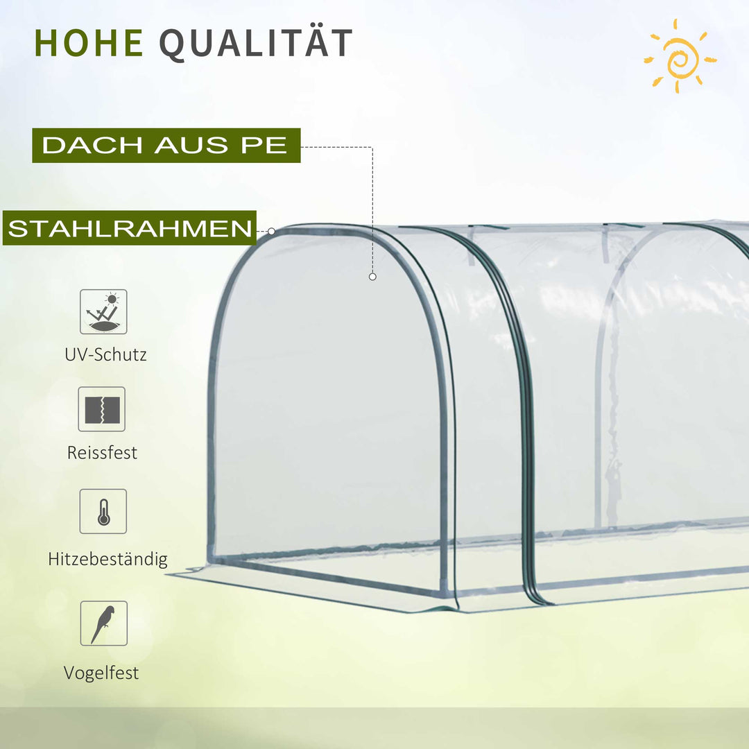 Drivhus, væksthus med dør, kold ramme, plantehus, plantedyrkning, stål, plast, 350 x 100 x 80 cm, grøn