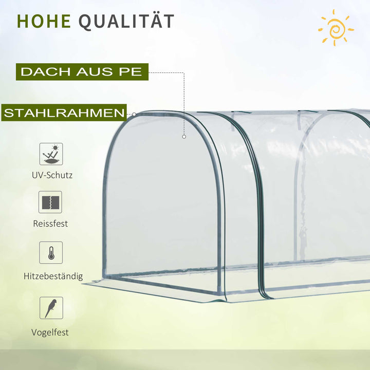 Drivhus, væksthus med dør, kold ramme, plantehus, plantedyrkning, stål, plast, 350 x 100 x 80 cm, grøn