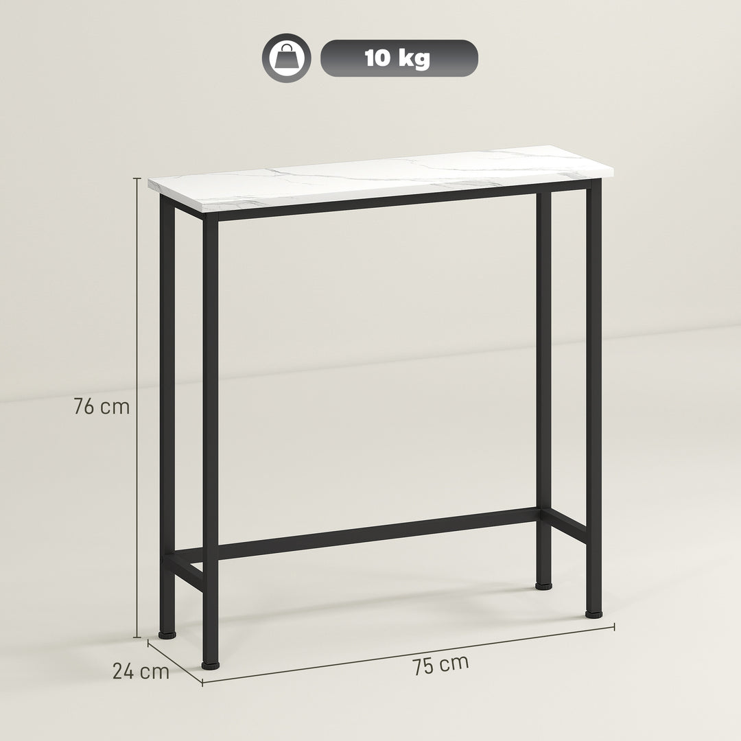 Konsolbord, entrebord med justerbare fodpuder, anti-tip beskyttelse, 75 x 24 x 76 cm, til små rum, sort