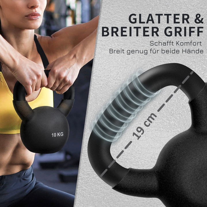 Kettlebell, 10 kg, med plastbelægning, stål, sort, 19 x 12 x 22 cm