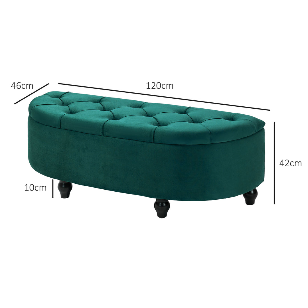 Opbevaringspuf, polstret, softclose-låg, fløjlslook, 120 x 46 x 42 cm, mørkegrå