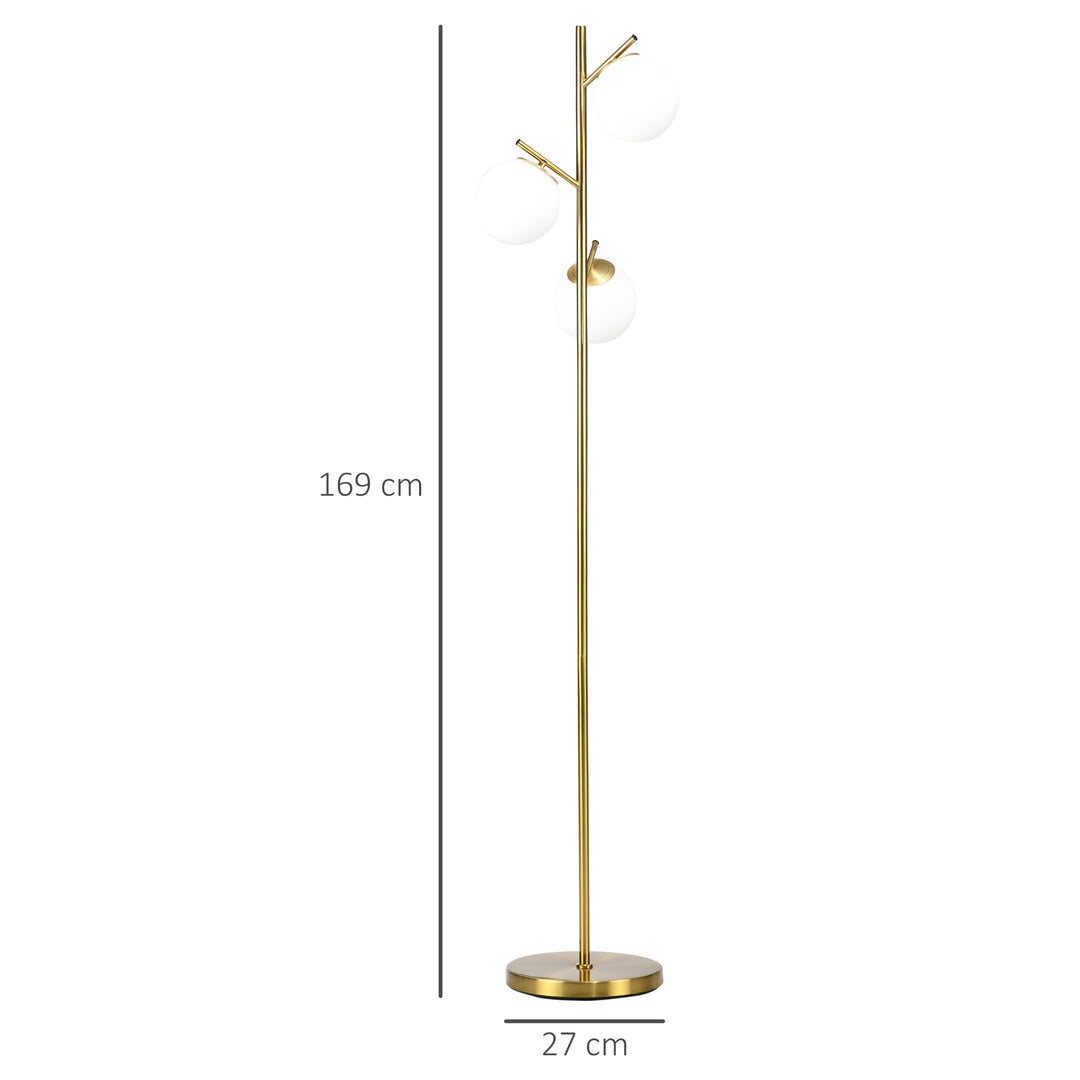 Retro gulvlampe, gulvlampe med 3 skærme, glas, guld