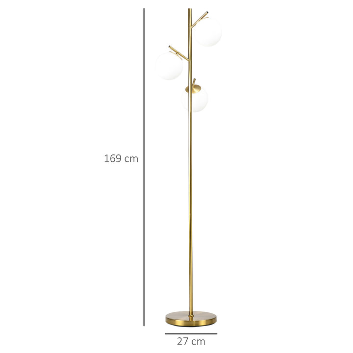 Retro gulvlampe, gulvlampe med 3 skærme, glas, guld