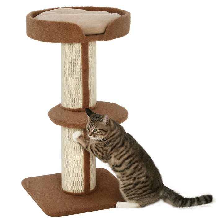 Kradsetræ 91 cm kattetårn med sisalstolper, platform, hynde, kradsetræ i flere niveauer, klatretræ, til mellemstore katte, lysebrun