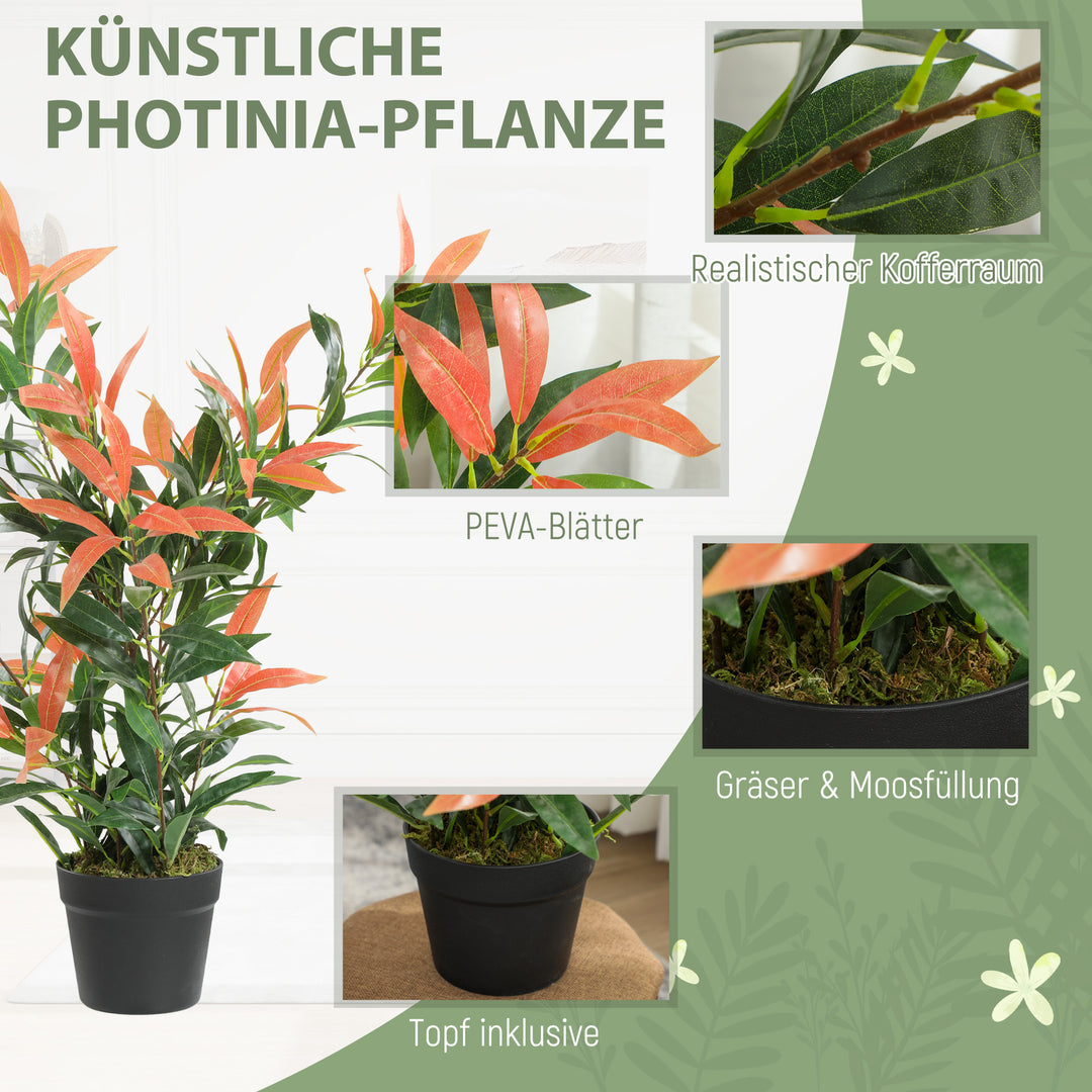 Kunstig Photinia 90 cm kunstig plante med 300 blade, justerbare grene, 45 x 45 x 90 cm, rød+grøn