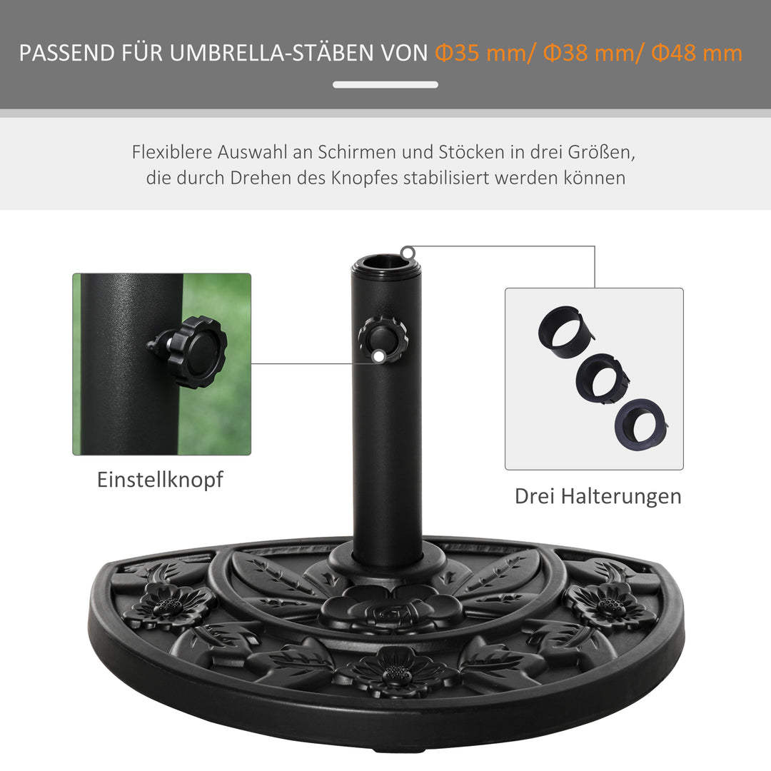 Parasolfod, halvrund, 9 kg, blomsterdesign, HDPE/cement, til parasolstænger Ø35/38/48 mm