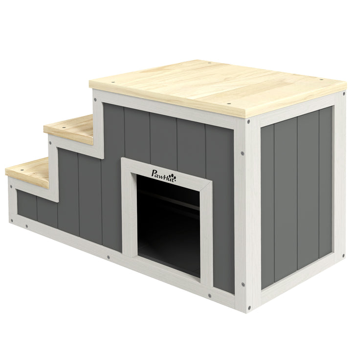 Kæledyrstrappe hundetrappe, 3 trin, fyrretræ, 79 cm x 38,5 cm x 45 cm, naturlig + hvid