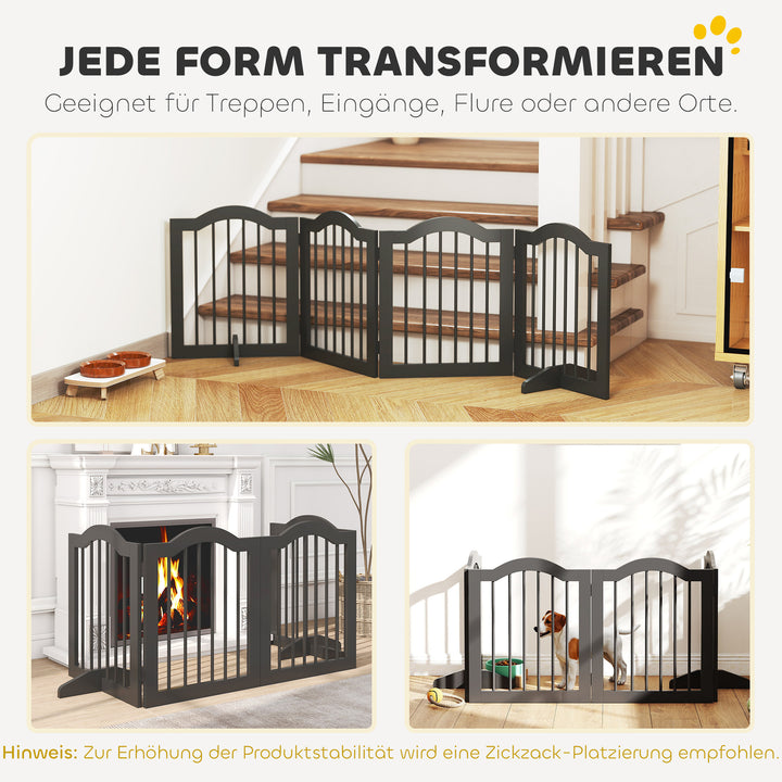 Fritstående hundegitter med fødder, foldbart, 4 paneler, 208 x 29,5 x 61 cm, sort