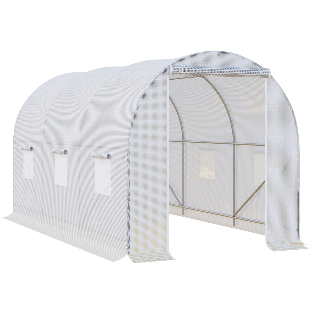 Drivhus 350x200x200cm, polytunneldrivhus, tomathus med dør, vindue, galvaniseret stålpolytunnel, plantetunnel, drivhus inklusive jordankre og reb, havetunnel, hvid