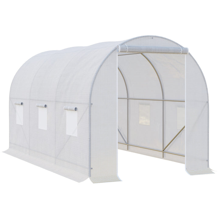 Drivhus 350x200x200cm, polytunneldrivhus, tomathus med dør, vindue, galvaniseret stålpolytunnel, plantetunnel, drivhus inklusive jordankre og reb, havetunnel, hvid