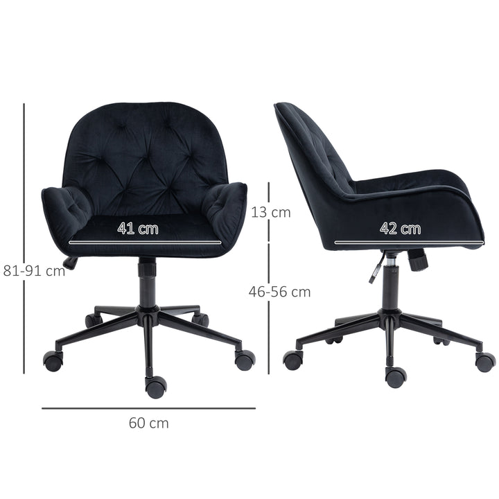 Kontorstol, drejestol, højdejusterbar chefstol, skrivebordsstol, lænestol, kontor, fløjlsblød polyester, sort, 60 x 61 x 81-91 cm