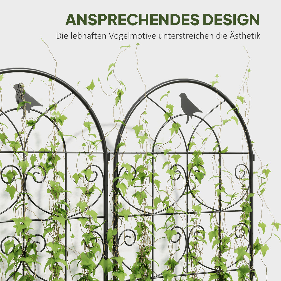 Metalespalier sæt med 2 til stikkontakt, rustfri, med fugledesign til klatreplanter, 50x120 cm, sort