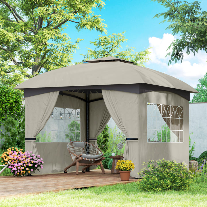 3,4 X 3,4 m havepavillon, øltelt med ventileret tag, buede vinduer, stålramme, lysegrå