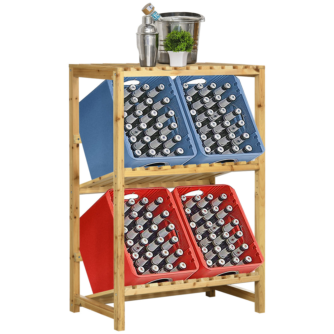 Hylde til drikkekasser, kassestativ til op til 4 kasser, naturtræ, 2 niveauer 74 x 45 x 111 cm