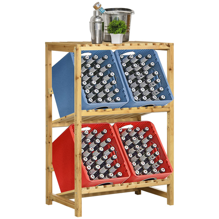 Hylde til drikkekasser, kassestativ til op til 4 kasser, naturtræ, 2 niveauer 74 x 45 x 111 cm
