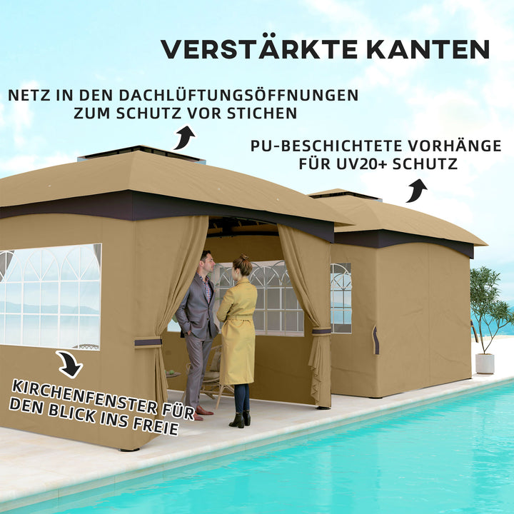 3,4 X 3,4 m havepavillon, øltelt med ventileret tag, buede vinduer, stålramme, beige
