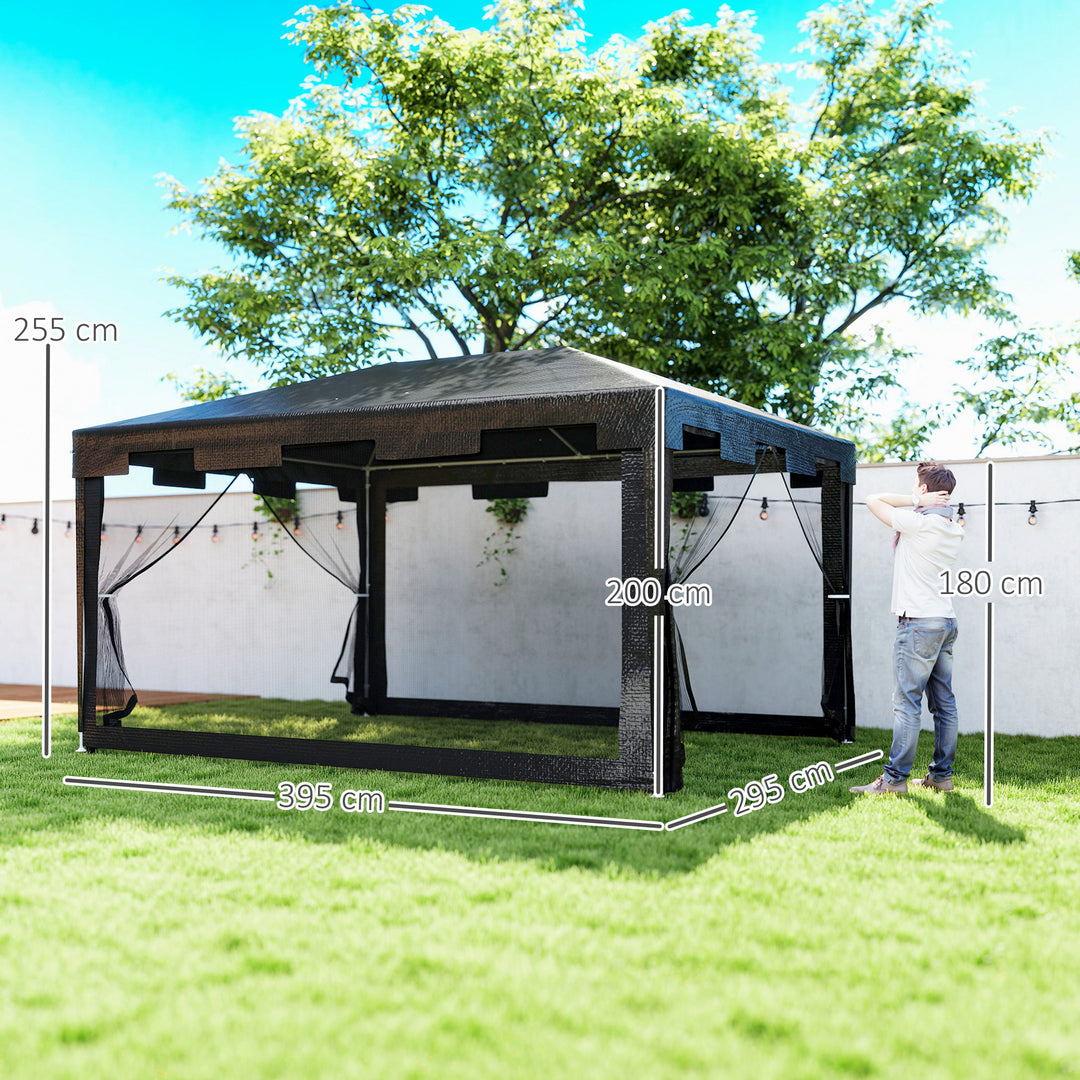 Pavilion havetelt 3 x 3 m, vejrbestandigt, foldbart, 395 cm x 295 cm x 255 cm, sort