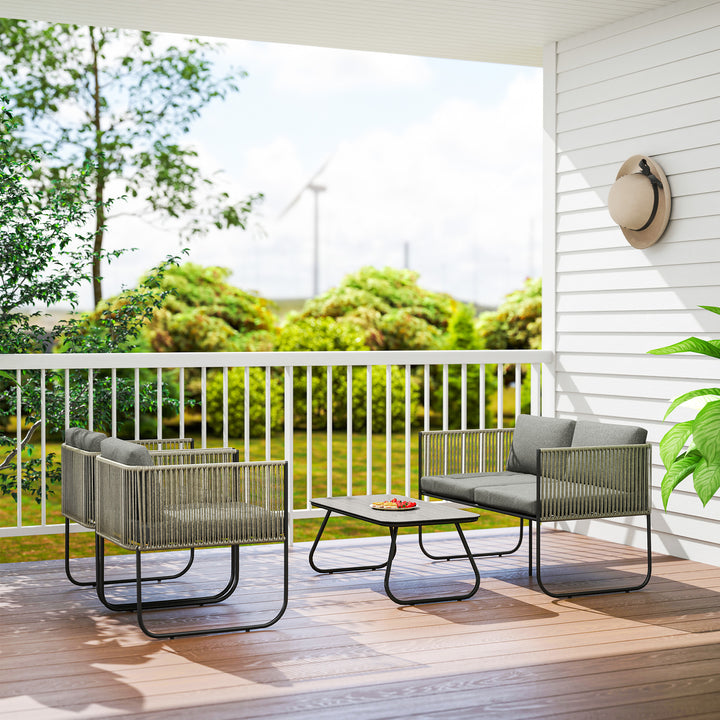 Havemøbelsæt af polyrattan loungesæt med sofa, lænestol, bordhynder, vejrbestandig 116 x 60 x 69 cm brun + mørkegrå