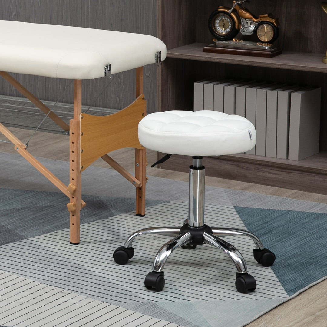 Drejestol, salonstol, højdejusterbar, kunstlæder, quiltet design, 35,5 x 48-63 cm, hvid/sølv