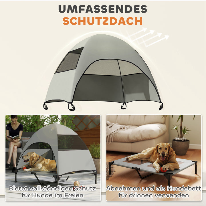 Udendørs hundeseng med tag, hævet hundeseng til store hunde, 91 x 76 x 90 cm, lysegrå