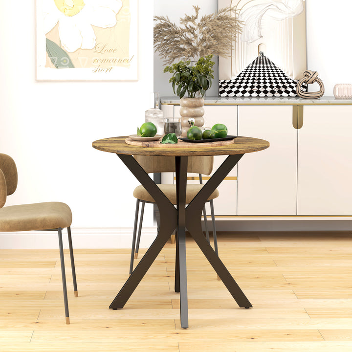Køkkenbord til 2 personer, rundt, pulverlakeret stålstel, Ø78 cm, rustik brun