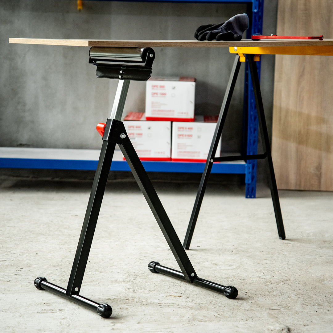 Rullestativ, rullestøtte, højdejusterbart arbejdsstativ, rullestativ, hjælpestativ, støttestativ, op til 90 kg, metal, sort, 44 x 50 x 68-110 cm