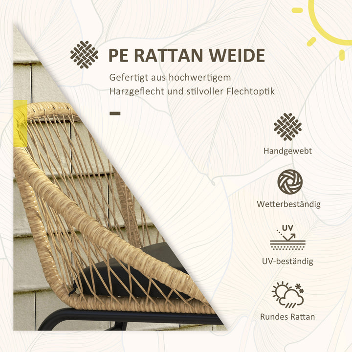 Rattan havemøbelsæt, havemøbelsæt, 2 lænestole og bord, gul