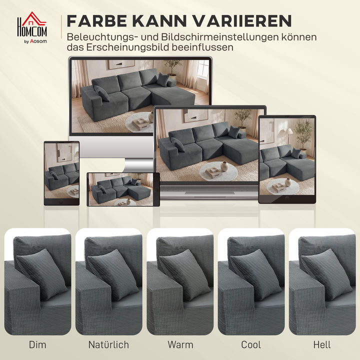 Modulær hjørnesofa, L-formet sovesofa med dybt sæde, brede armlæn, 2 hynder, mørkegrå