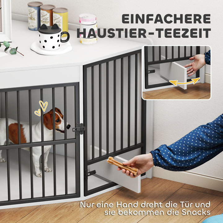 Hundebur, hundegård til små og mellemstore hunde, kæledyrsbur, foderlåge, MDF, metal, hvid