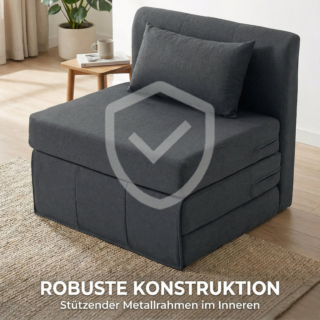 2-i-1 sovesofa, foldbar sovesofa med hørtekstur, polstret gæsteseng, klapstol, mørkegrå