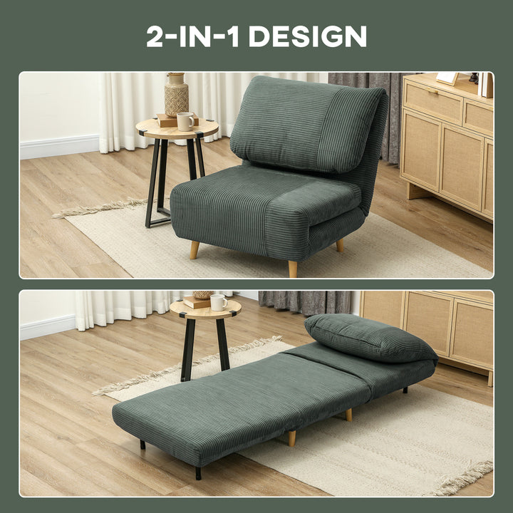 2-i-1 sovesofa gæsteseng, justerbar nakkestøtte, fløjlslook, 82 cm x 87 cm x 89 cm, grøn