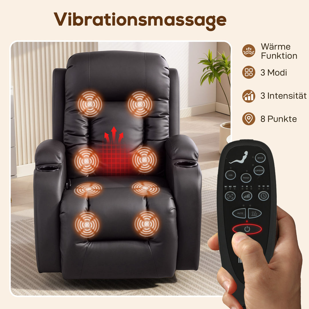 Massagestol med gynge-, læne- og varmefunktion, 3 tilstande, drejelig, mørkebrun