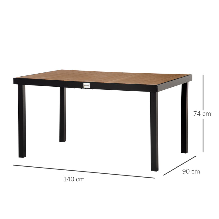 Havebord til 6 personer, spisebord, aluminiumsbord, havemøbler, loungemøbler, letplejelig plastik, naturlig og sort, 140 x 90 x 74 cm