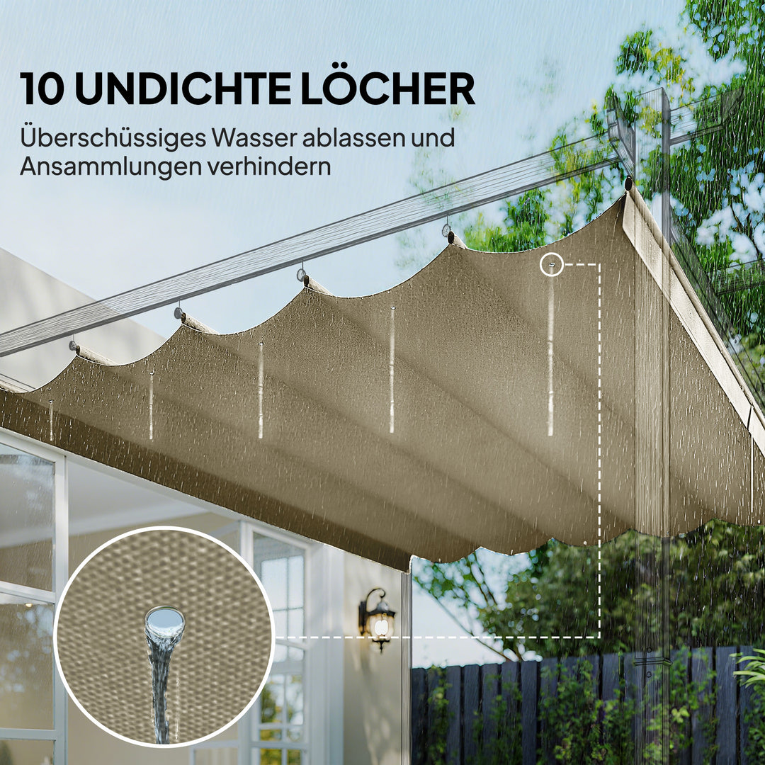 Udskiftningstag til 4 x 3 m pergola, udtrækkeligt, med drænhuller til regnvand, vejrbestandigt, polyester, 350 x 260 cm, beige