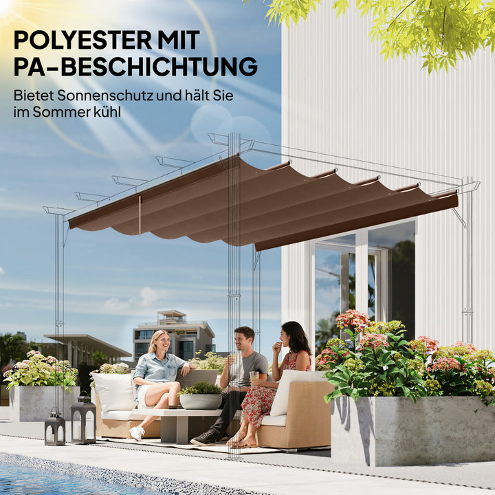 Udskiftningstag til 4 x 3 m pergola, udtrækkeligt, med drænhuller til regnvand, vejrbestandigt, polyester, 350 x 260 cm Kaffe