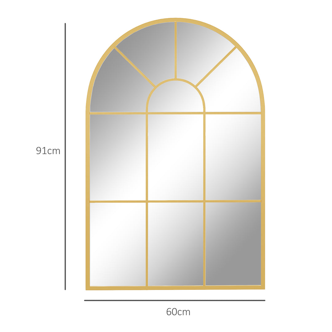 Vægspejl, vinduesdesign, entréspejl, metalramme, 91 x 60 cm, guld