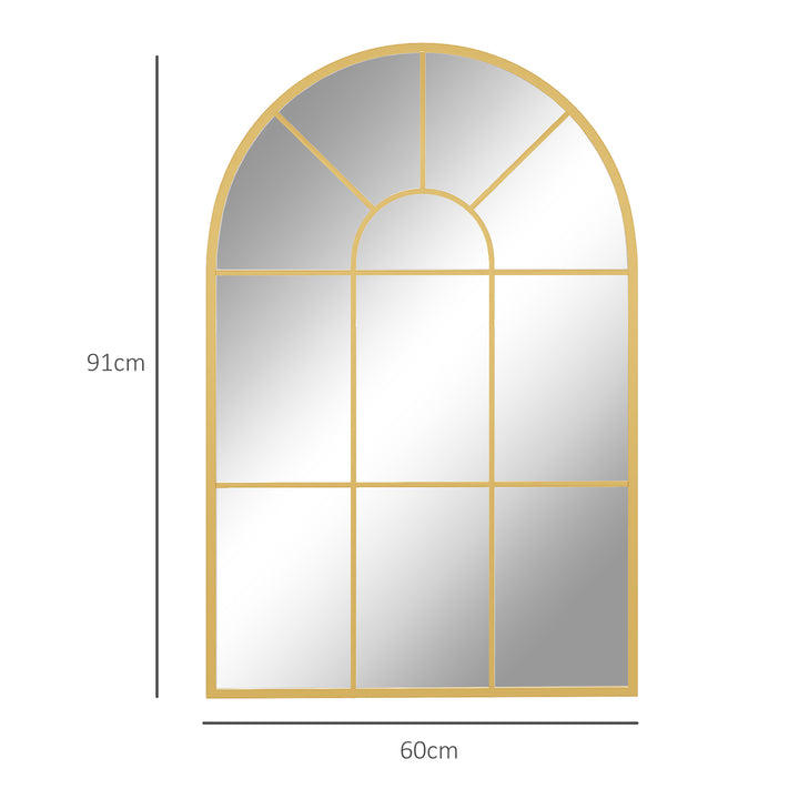 Vægspejl, vinduesdesign, entréspejl, metalramme, 91 x 60 cm, guld