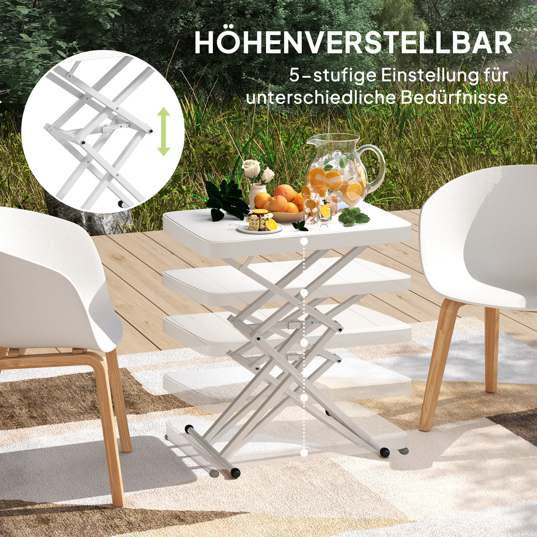 Havebord, bærbart udendørsbord lavet af plastik og metal, bistrobord, til terrasse, have, hvid